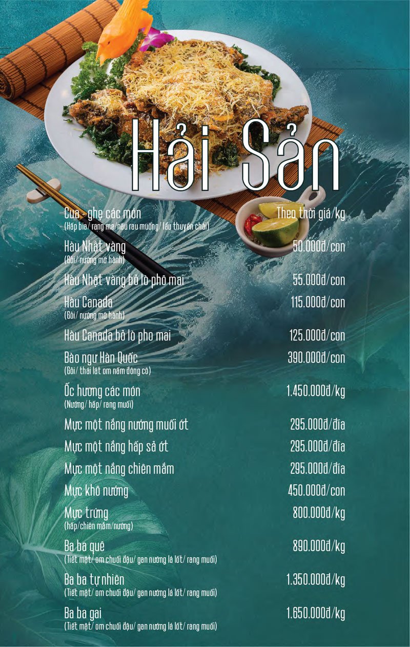 Menu nhà hàng Xanh