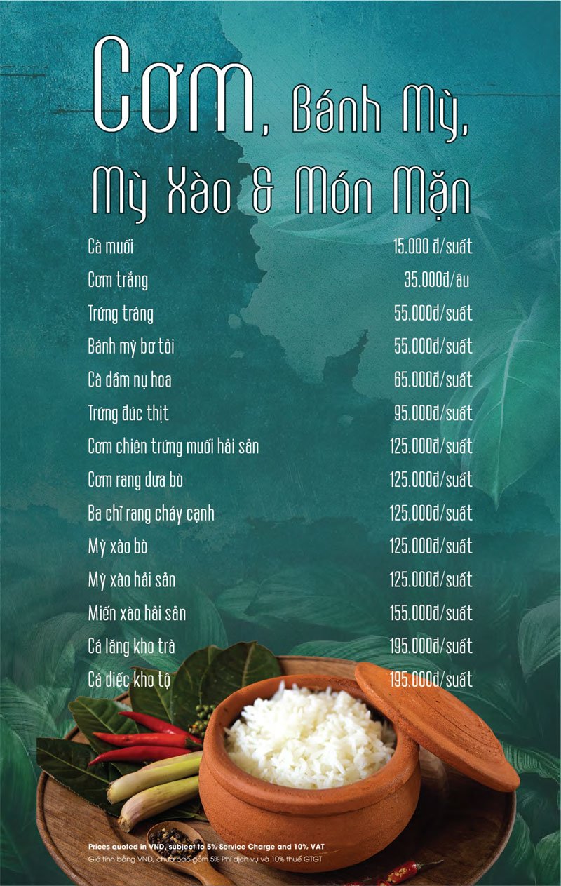 Menu nhà hàng Xanh