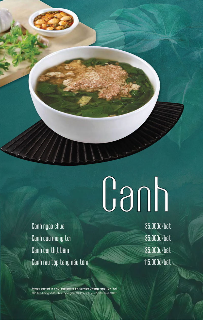 Menu nhà hàng Xanh