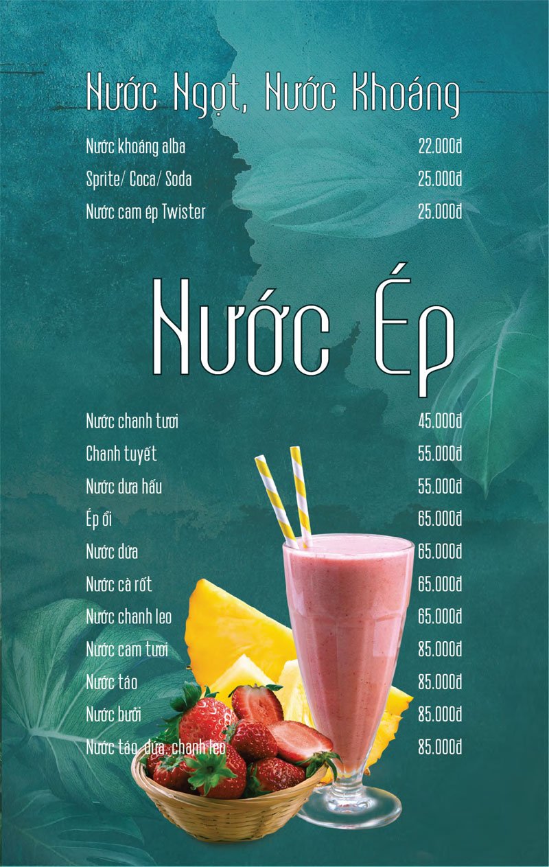 Menu nhà hàng Xanh