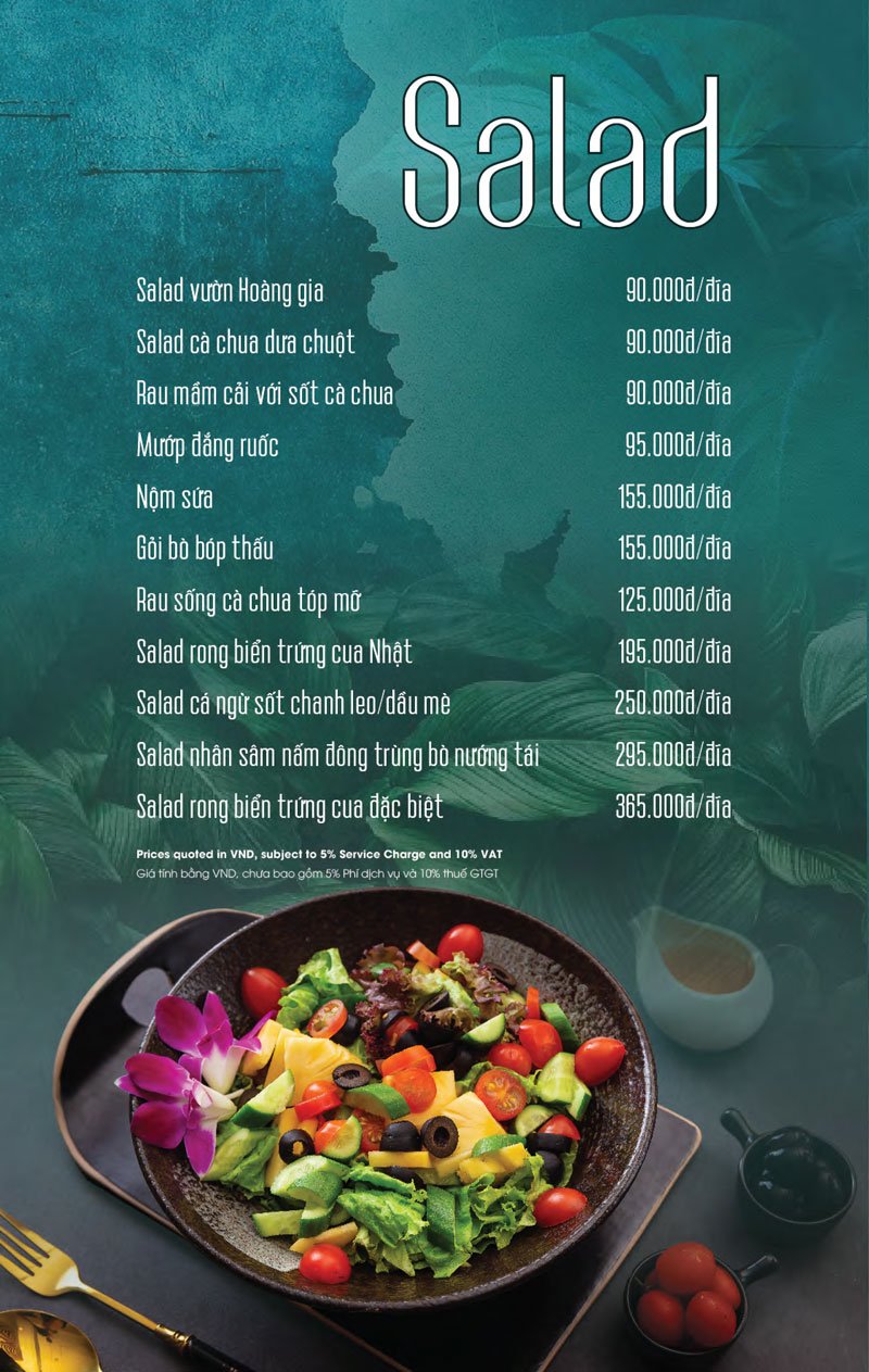 Menu nhà hàng Xanh
