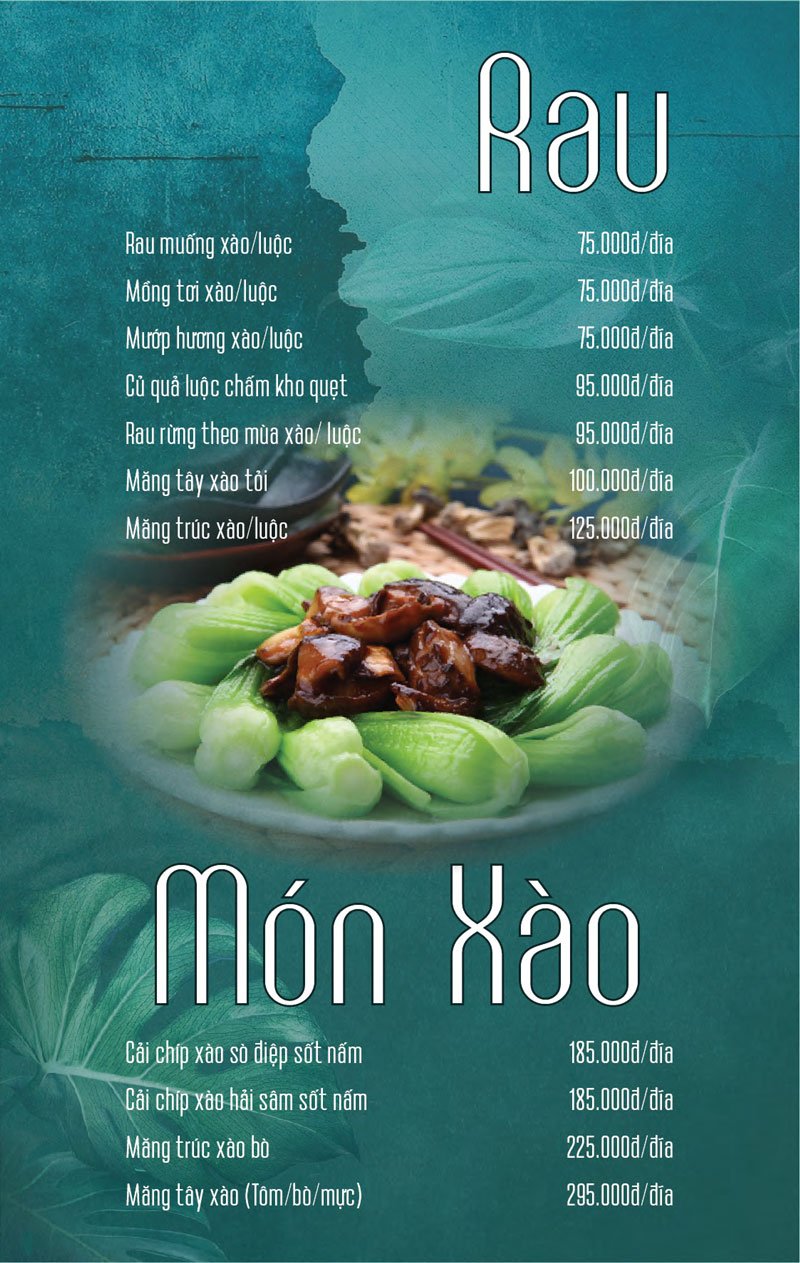 Menu nhà hàng Xanh