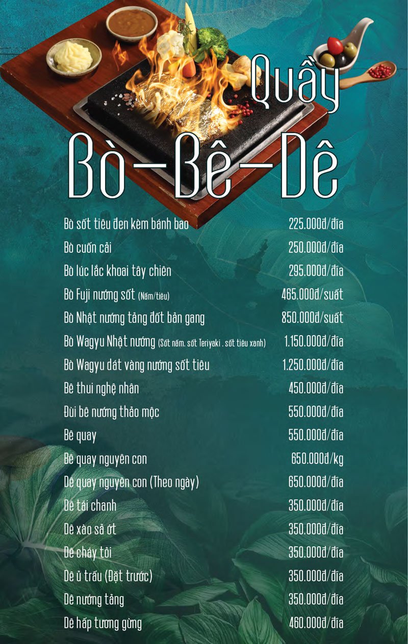 Menu nhà hàng Xanh