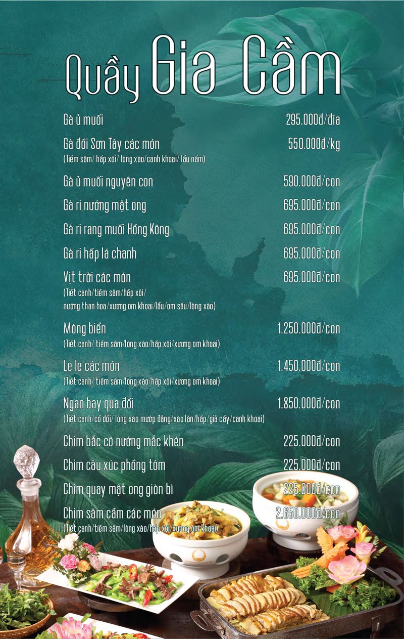 Menu nhà hàng Xanh