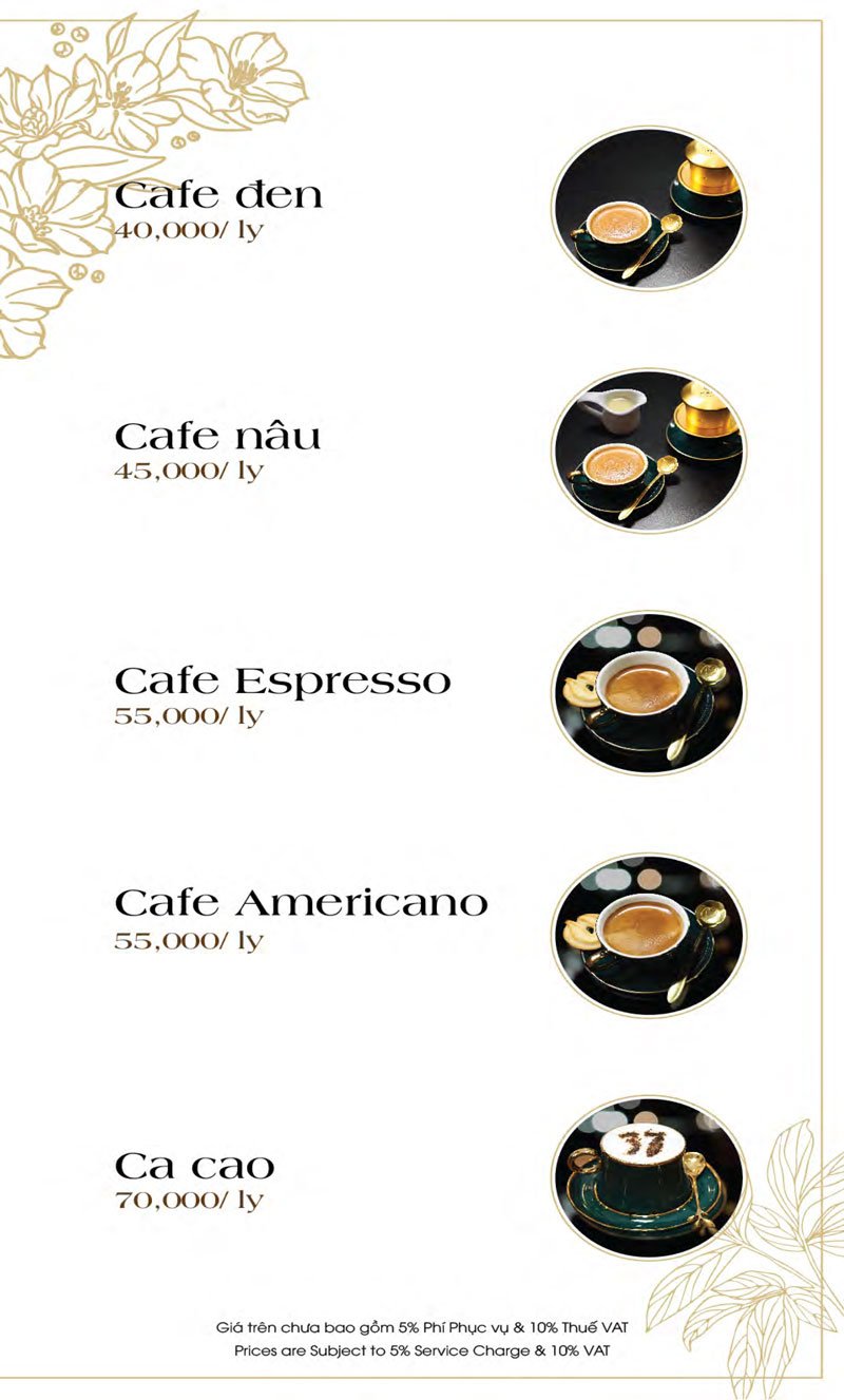 Menu Ăn sáng - Drinks list Biệt thự số 1