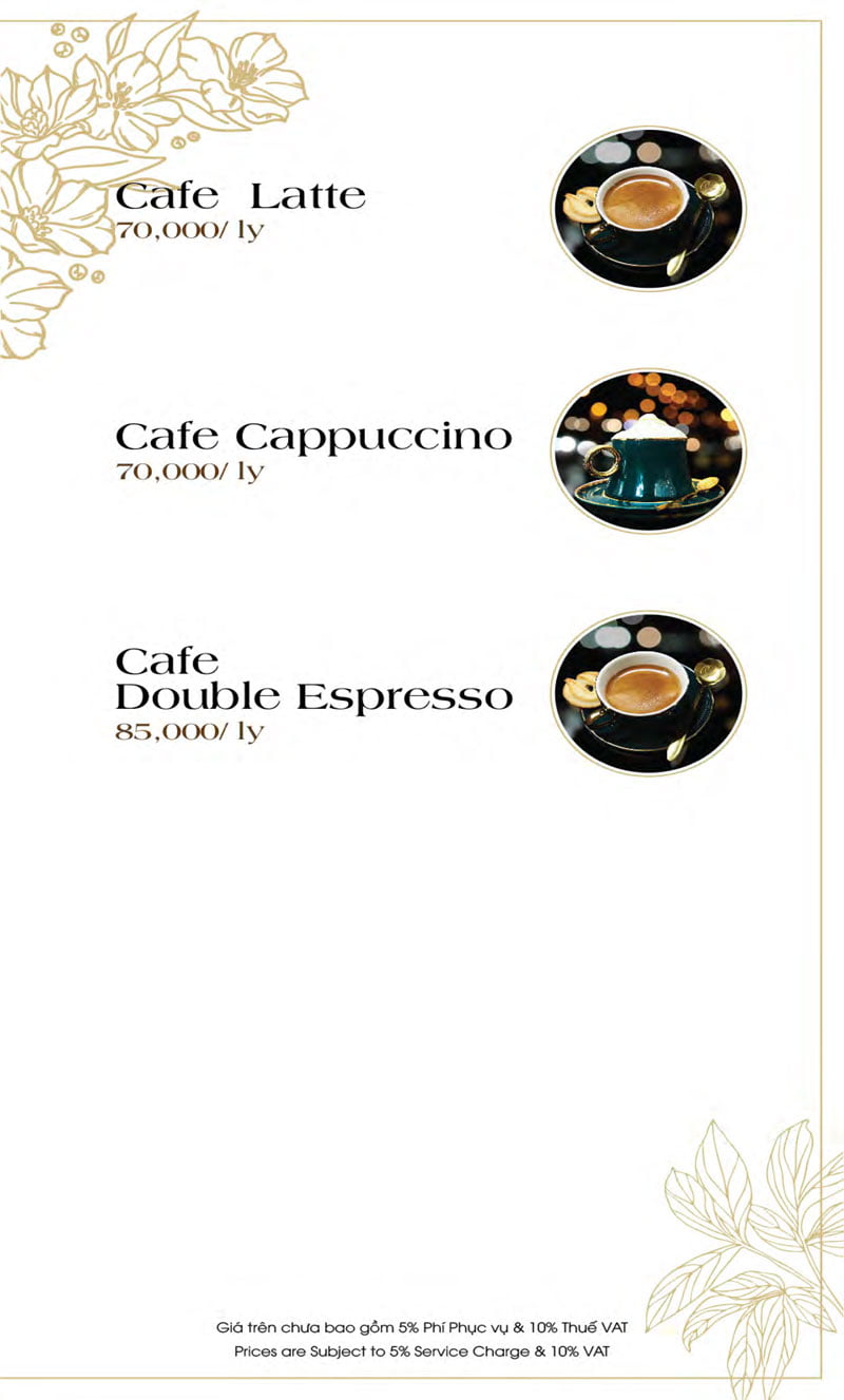 Menu Ăn sáng - Drinks list Biệt thự số 1