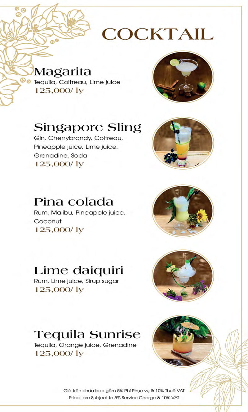 Menu Ăn sáng - Drinks list Biệt thự số 1