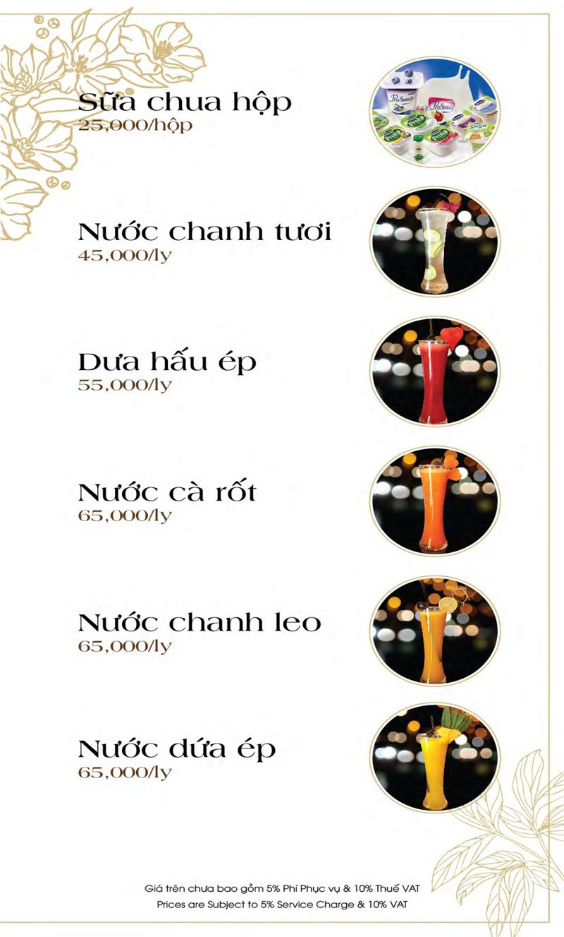Menu Ăn sáng - Drinks list Biệt thự số 1