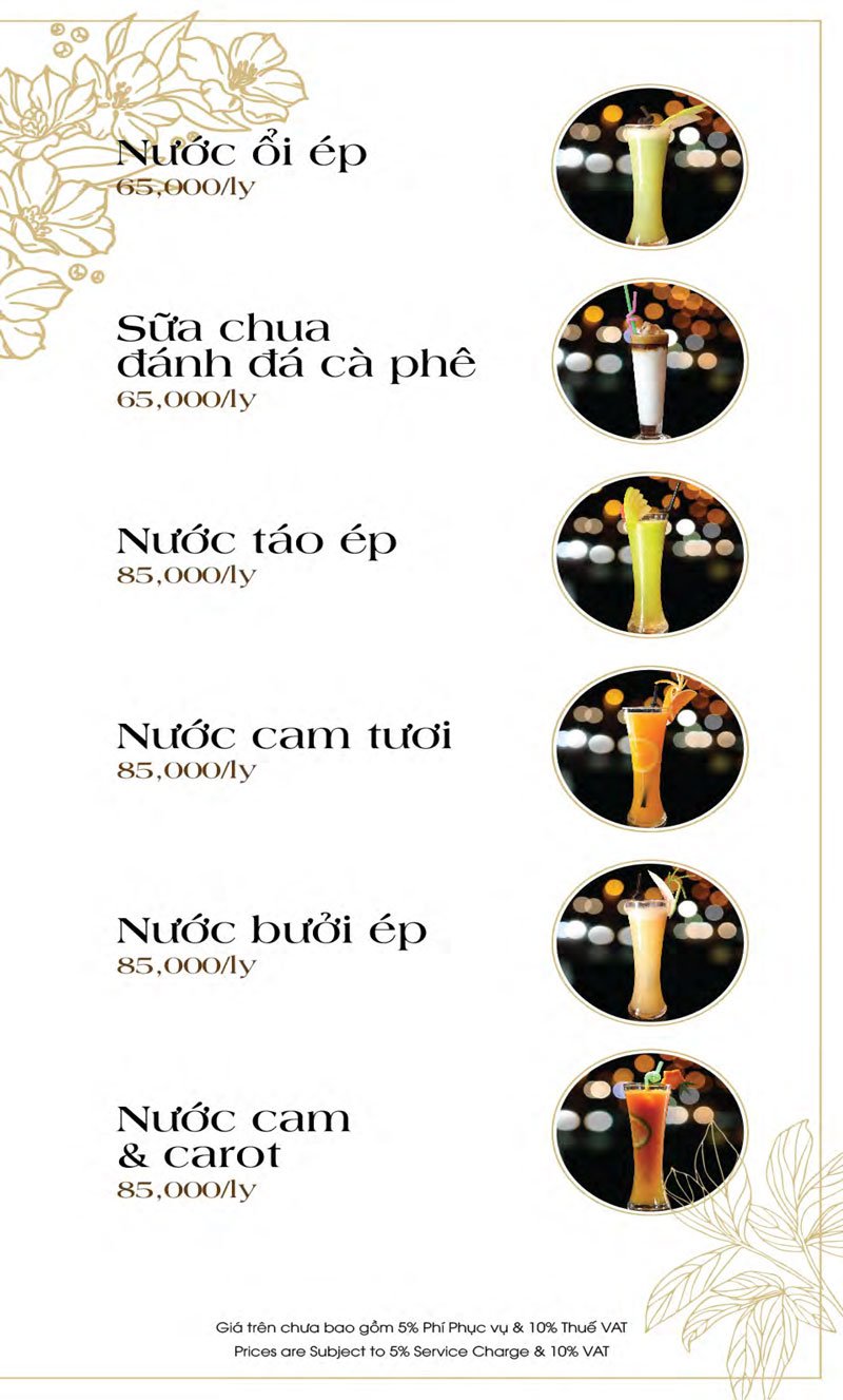 Menu Ăn sáng - Drinks list Biệt thự số 1