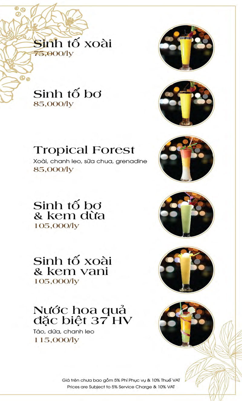 Menu Ăn sáng - Drinks list Biệt thự số 1