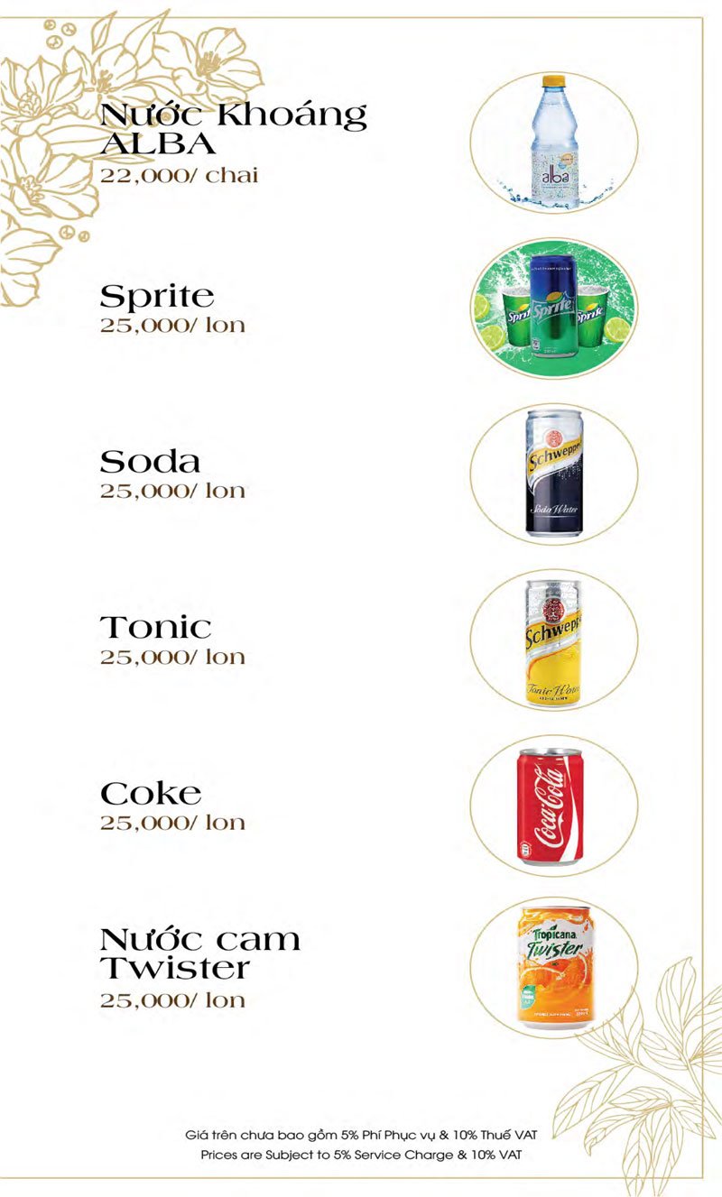 Menu Ăn sáng - Drinks list Biệt thự số 1